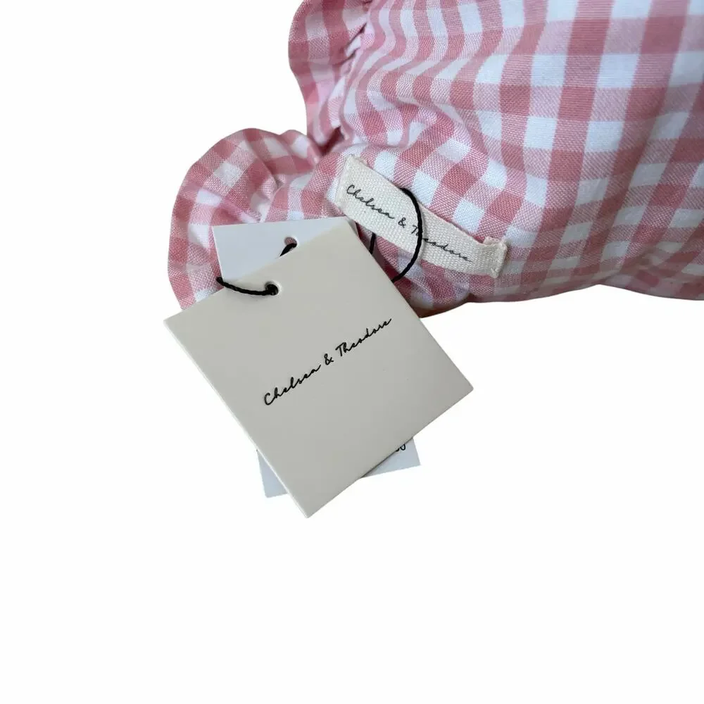 Chelsea & Theodore Pink Gingham Embroidered Hearts Pillow LOVE YOU SO 14x24 New